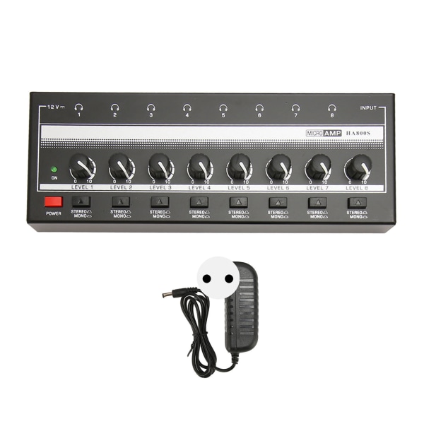 Hörlursförstärkare Professionell Low Noise Mini High Power 8-kanals stereohörlursförstärkare 100?240V EU-kontakt
