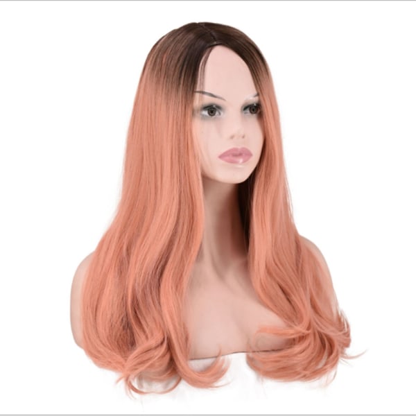 Damperuk Gradientfärg Långt lockigt syntetiskt hår Värmebeständig cosplayperuk