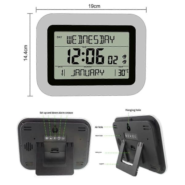 Elektronisk LED-väckarklocka LCD Digital Väckarklocka Stor Skärm Datum Temperatur Luftfuktighet Display