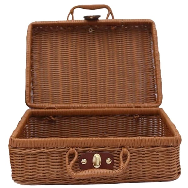 Picknickkorg, Vävd rotting Vintage Resväska Vävd Förvaringskorg Rotting Förvaringslåda Picknick Vävd L-Xin（PA）