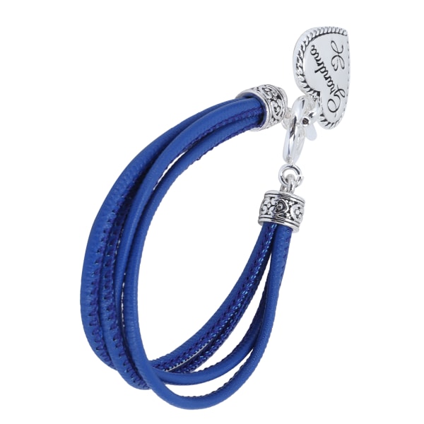 Blått PU-läder Snyggt armband Hjärtformat hänge Armband Smycken Tillbehör