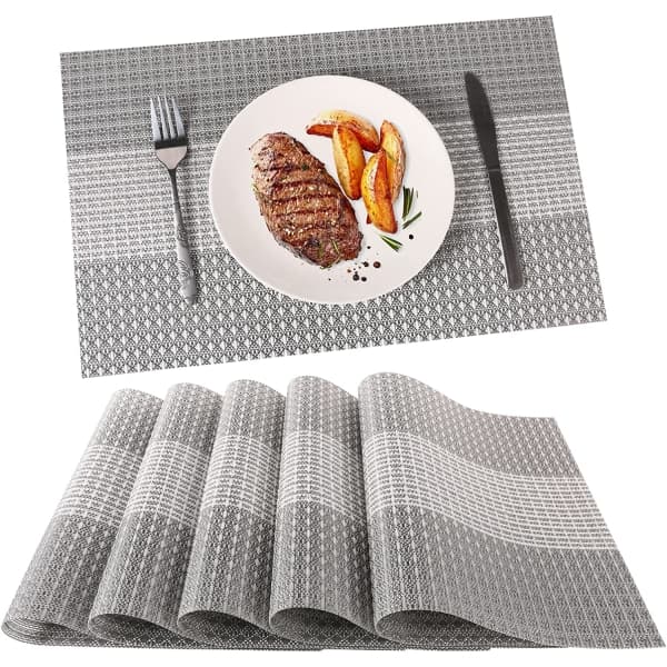 Set med 6 tvättbara bordstabletter i PVC-plast (glittergrå)