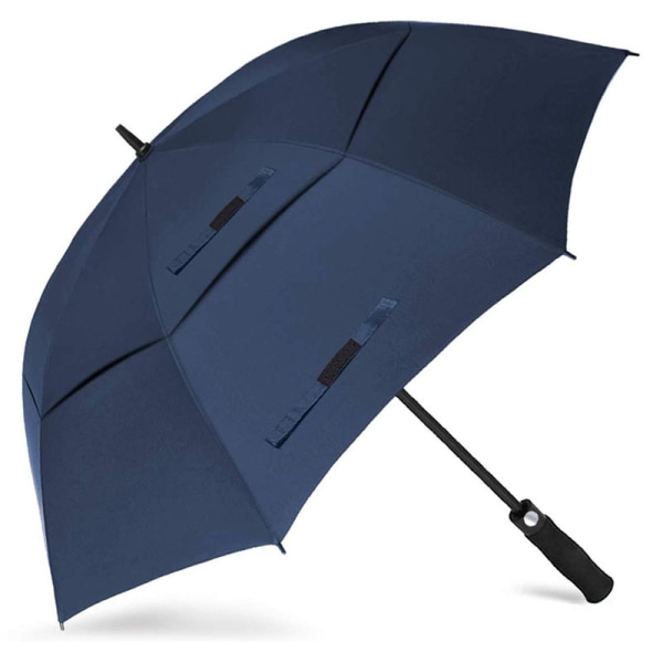 Utluftet paraplyfiber vanntett vindtett 8 forsterkede tips Automatisk åpen dobbel kalesje for menn blå