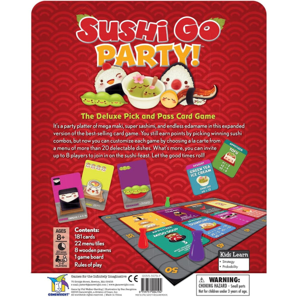 Pelin kirjoittaja | Sushi Go Party Game | Korttipelit | Ikärajat 8+ | 2-8 pelaajaa | 20 minuuttia peliaikaa
