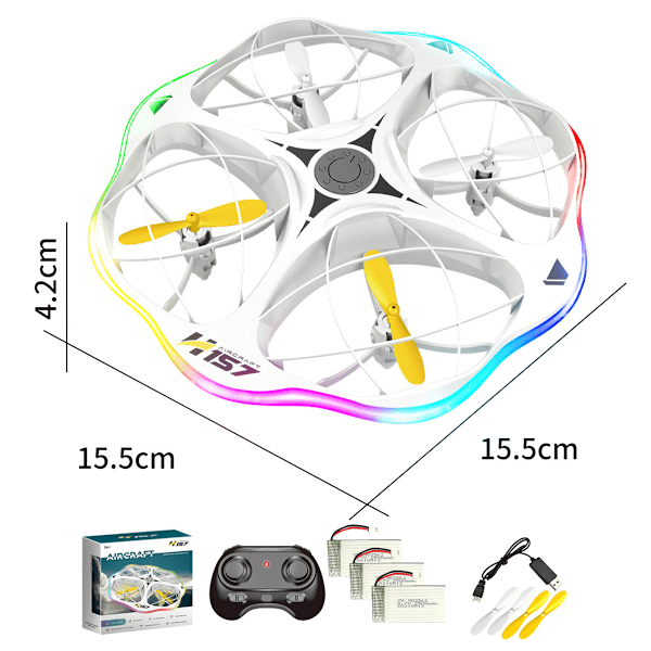 Mini Drooni lapsille, RC-drooni juoksevalla LEDillä aloittelijoille, kaksoislentotilat ja 3 akkua, 3D-voltti ja täysi potkurisuoja, helppo lentää...