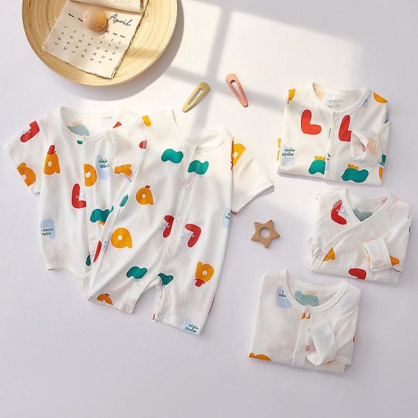 Babytøj Baby Onesie Klatretøj Tyndt Baby Kortærmet Nyfødt Baby Babytøj Farve geometrisk grå 90cm