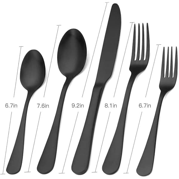 Matte Black Cutlery Set, 5-Piece Stainless Steel Flatware Set, Kitchen Set for 1 Person, Complete Tableware