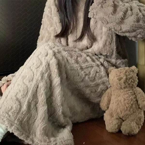 Varme og komfortable Coral Velvet nattkjole for kvinner kald mørk grå dark grey XXL(140CM)
