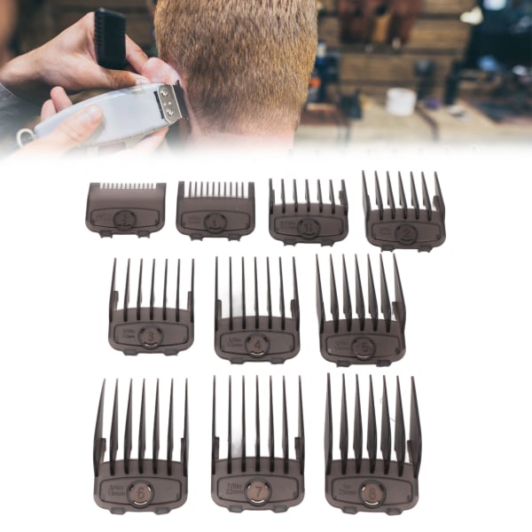 10 kpl hiusleikkurin kammat ohjaimet Täysin yhteensopiva kiinnitys ammattimaisen kevyet hiusleikkurit Leikkausohjaimet musta