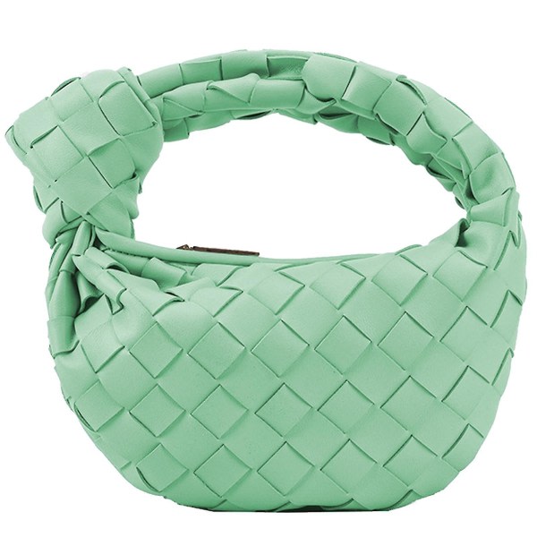 Tygväska Vävd handväska Pu-läder Damaxelplånbok Stor volym flätad väska Grön