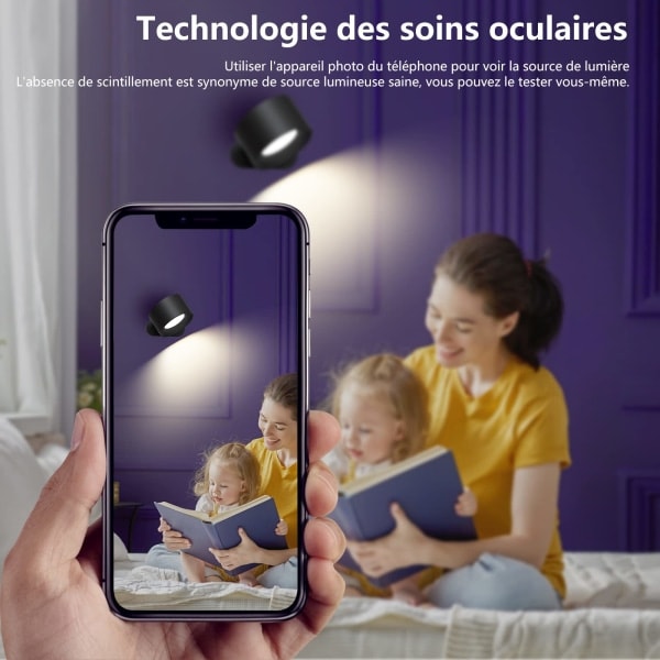 Paris_Vegglampe innendørs, vegglampe med dimbar fjernkontroll, berøringskontroll, 3 lysstyrkenivåer, 3 fargetemperaturer, 360° rotasjon
