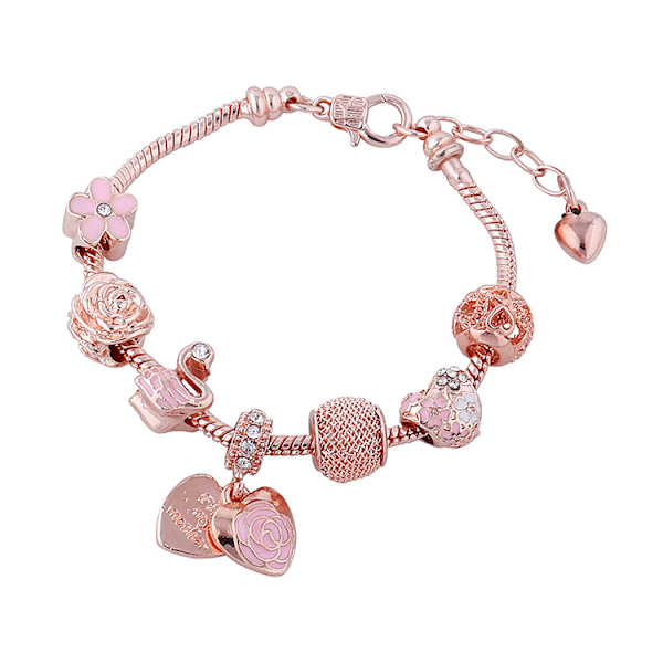 Blomster Charm Armbånd Rose Guld Rhinestone Krystal Blomst Hjerte Charm Armbånd