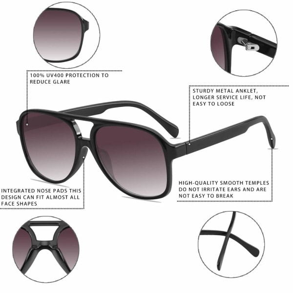 Klassiset Vintage Aviator -aurinkolasit, yhteensopivat naisten ja miesten kanssa, suuret