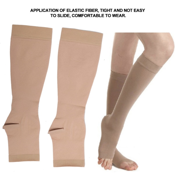 Medical Knee High Compression sukat jalkoja laihduttavat suonikohjuja sukat vartalonhoito (Polvi High Open Toe Skin Color XL)