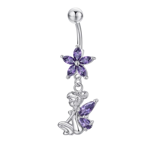 P0064 Enkel Utsökt Delikat Flower Fairy Zircon Navel Ring Silver Lila