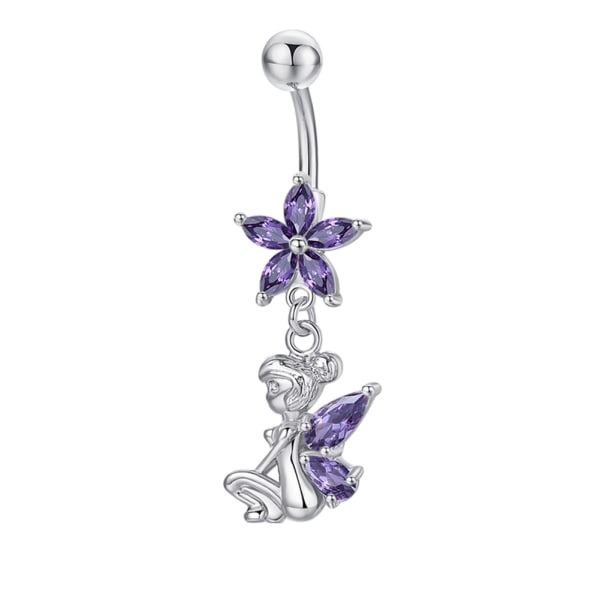 P0064 Yksinkertainen hieno, herkkä kukkakeiju zirkoni napasormus hopea violetti