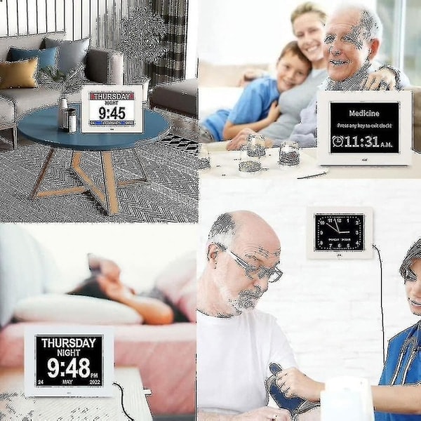 Demensur - Alzheimers klocka - Stor digital kalenderklocka för seniorer, klocka med dag och datum F -gt-Xin（PA）
