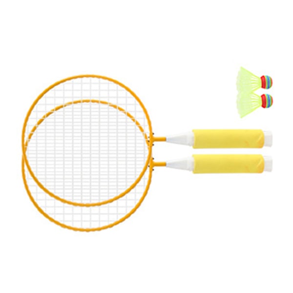 Barn badmintonracketsett Stort netting mykt anti-skli håndtak Komfortabelt grep Barn badmintonracketer med 2 baller Gul