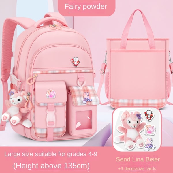 Ala- ja yläkouluikäisille tytöille sopiva kevyt ja taakkaa vähentävä lasten reppu, jossa on opetustarvikelaukku ja selkäsuojaksi tarkoitettu reppu Pink+Doll+Tutorial Bag small