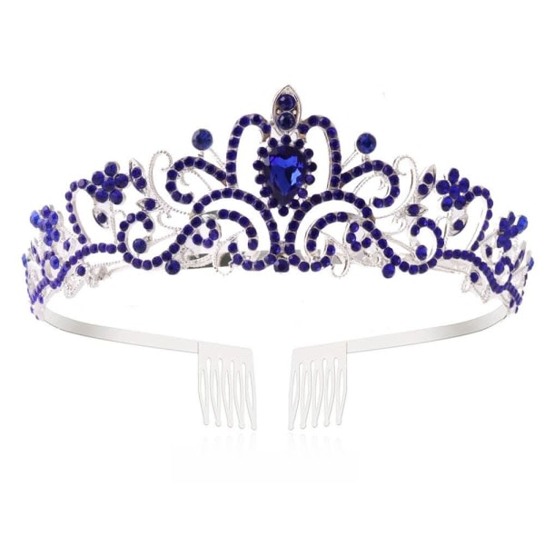 Crystal Rhinestone Crown Coiffure Crown Tiara MÖRKBLÅ Mörkblå Dark blue