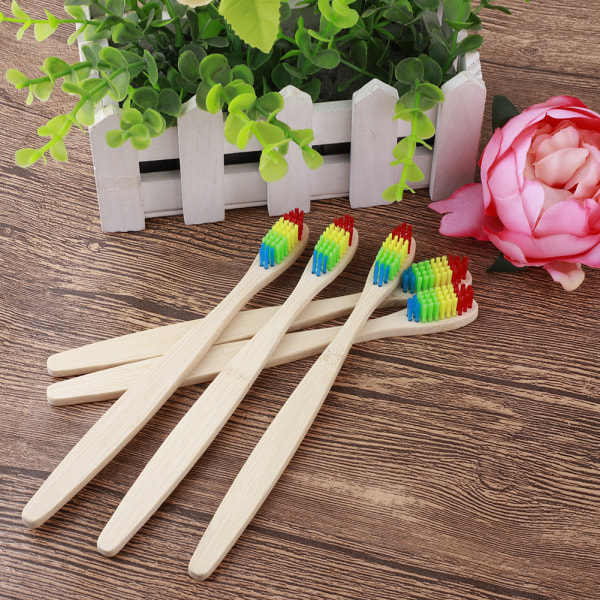10 st bambu tandborstar individuellt inslagna rengöring mjuka bambu tandborstar för dagligt liv Brun