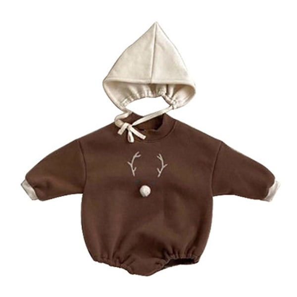 Baby lämpimät yksiosaiset vaatteet Baby ryömimiseen Vaatteet Baby vaatteet hatulla 2 kpl Ruskea 90cm