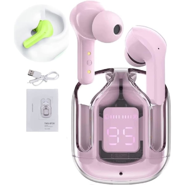Crystal Earbuds Mini Crystal in-ear høreapparater, Bluetooth hørelurar Genomskinliga hørelurar (rosa) PINK