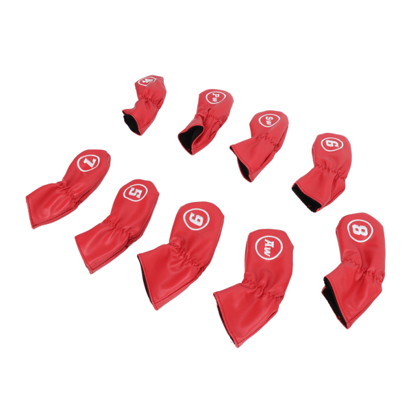 9st Golf Iron Head Covers PU Vattentät Golf Club Headcovers för högervänsterhänta golfspelare Röd