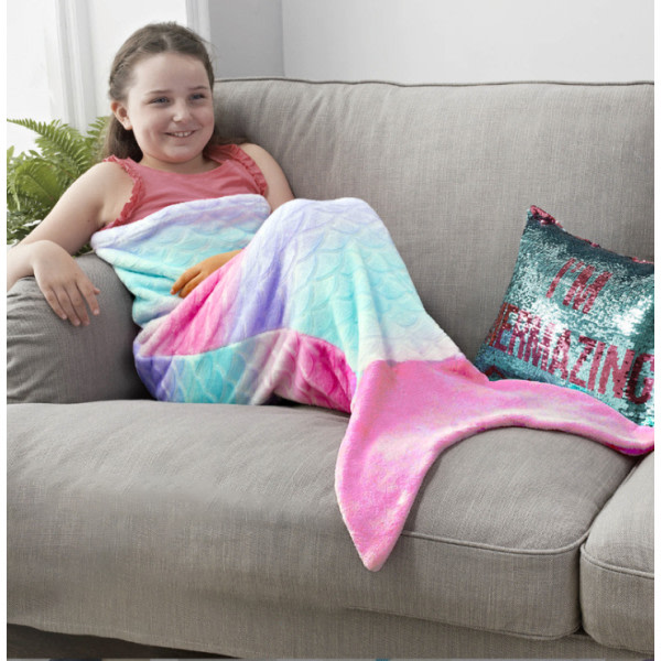 Shark Blanket Mermaid Kids Sovsäcksfilt rosa