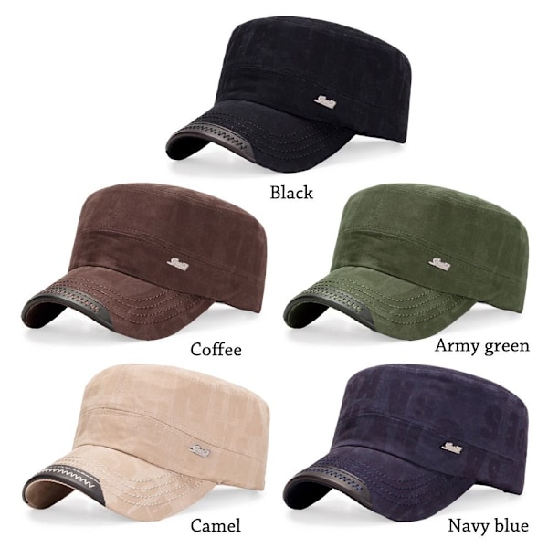 Mænd Army Denim Baseball Cap Bomulds Cadet Hat Militær Åndbar Flat Justerbar Cap Black