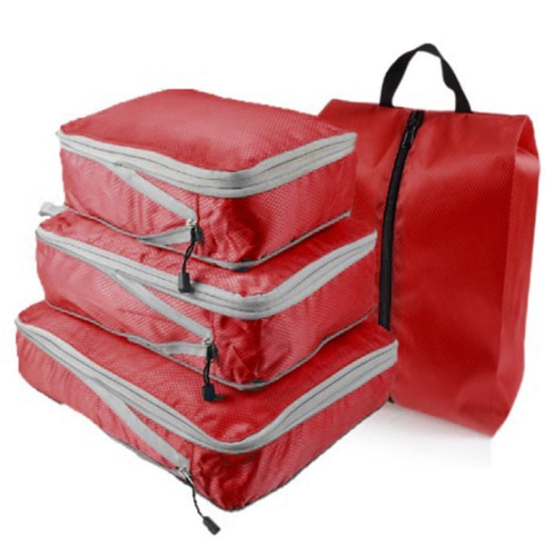 4 STK Rejsetaske Sammenfoldelig pakning Opbevaringspose Mesh Synlig genstand Tøj Sortering til rejseforretningsrejse Rød 4 STK (inklusive skotaske)
