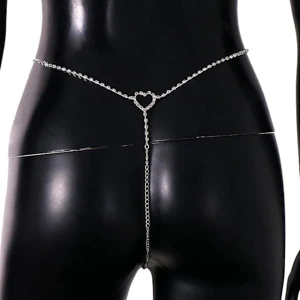 Strass Hjerte Talje Kropskæde Smykker Hjerte Krystal Trusser Stringtrusser Strass String Bikini Krystal Talje Mave Kæde til W