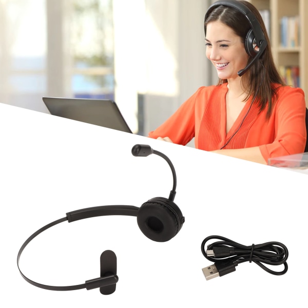 Bluetooth-telefonhodesett Enkeltøret trådløs kundeservicehodetelefon med roterbar mikrofon for PC Mobiltelefon bærbar PC