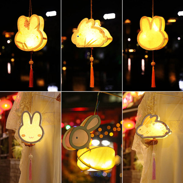 Midhöstfestivalen gør-det-själv handgjorda kaninhängande lykta i træ med LED-ljus null - Type E
