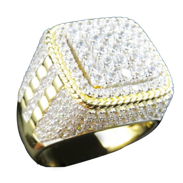 Hip Hop-ring Gylden sinklegering kunstig diamantpersonlighet Hip Hop-ring for menn Gylden 9