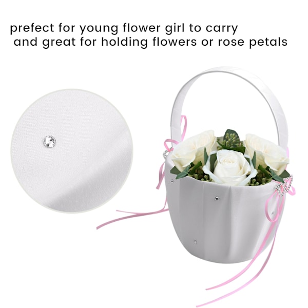 Dobbel hjerteformet kurv Hvit Sateng Rhinestone Dekor Rosa Bryllupsfest