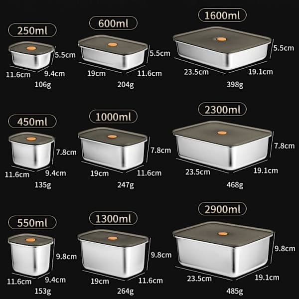 Madkasse i rustfrit stål Fresh-keeping Box 1600ML 1600ML