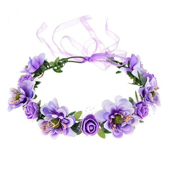 Flower Leave Crown Bridal Halo Pannband med justerbart band----Lila
