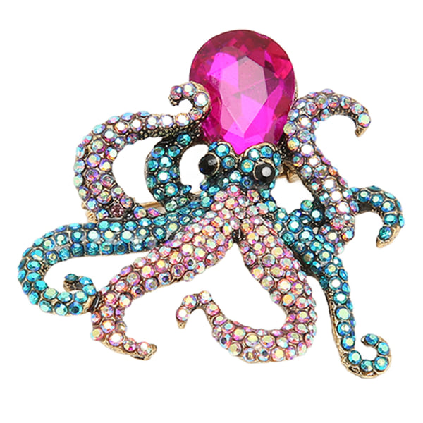 Octopus Pin Brosch Lila Head Sea Life Metalllegering Tentakel Winding Crystal Smycken Brosch