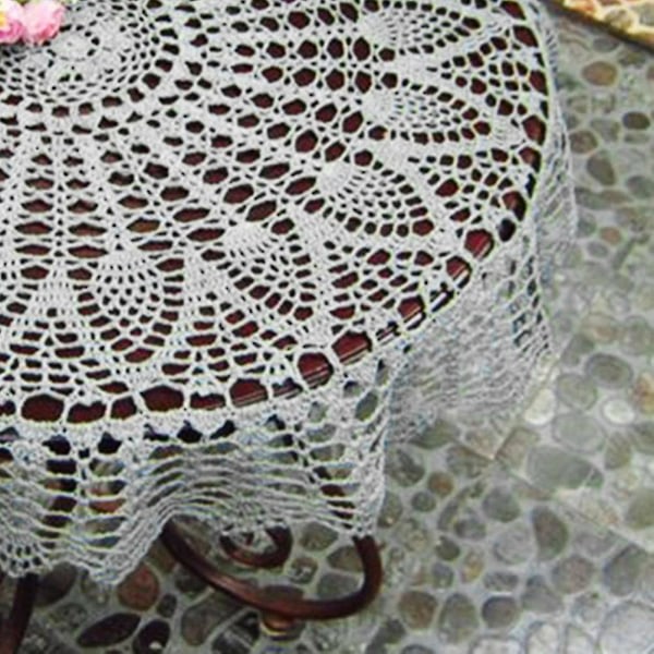 Pyöreä puuvillainen käsin virkattu ontto pöytäliina hääruokapöydän cover valkoinen 80cm