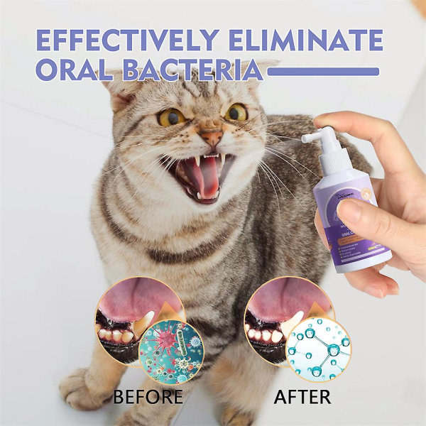 Pet Oral Spray Tandrengöring for hunde og katte Dårlig andedräkt tandsten Plackborttagning null ingen