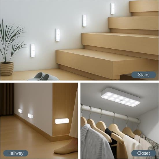 LED Night Light - Night Light with Motion Sensor - Wireless LED Lamp - 3-pack - White light 6000k - Magnetic - With light, day/night and motion detection
