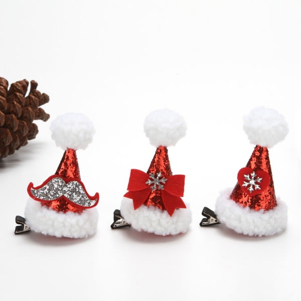 3 Styck Julhårklämmor, Mini Tomteluva Hårklämmor, Röd Gli