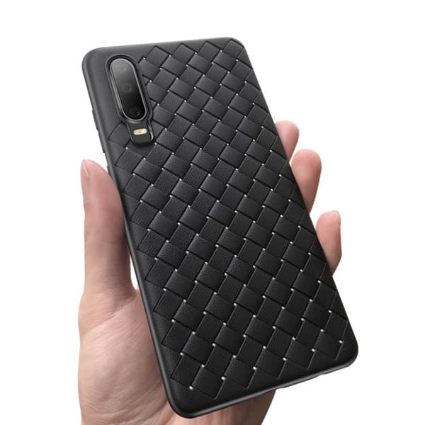 Huawei P30 Mobilcover Flettet Sort Læder Skind—pa