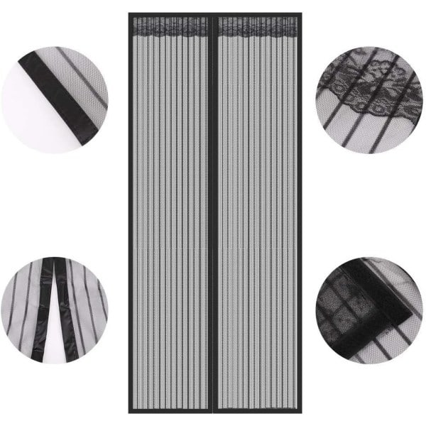 Paris Magnetisk fluenetdør, 90x270cm magisk net anti-myg med glasfiber for at holde fluer ude, sort