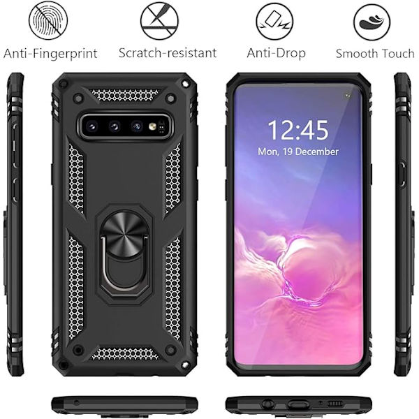 Samsung Galaxy S10 Plus mobiltelefonetui, militærklasse stødsikkert etui, 15 fods faldtest beskyttende etui, med magnetisk holder og bilholder