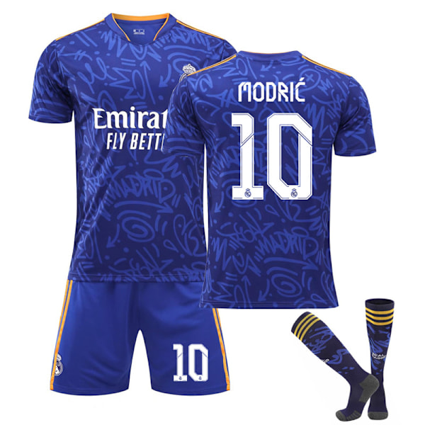 2022 Real Madrid Borta Royal Blue Fotballtrøye Modric No.10 Fotballtrøye 3-delt sett for barn Voksne zV 20(110-120CM)