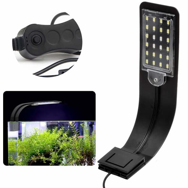LED-akvarielampe med hvidt, e og blåt lys, 2,5A, sort