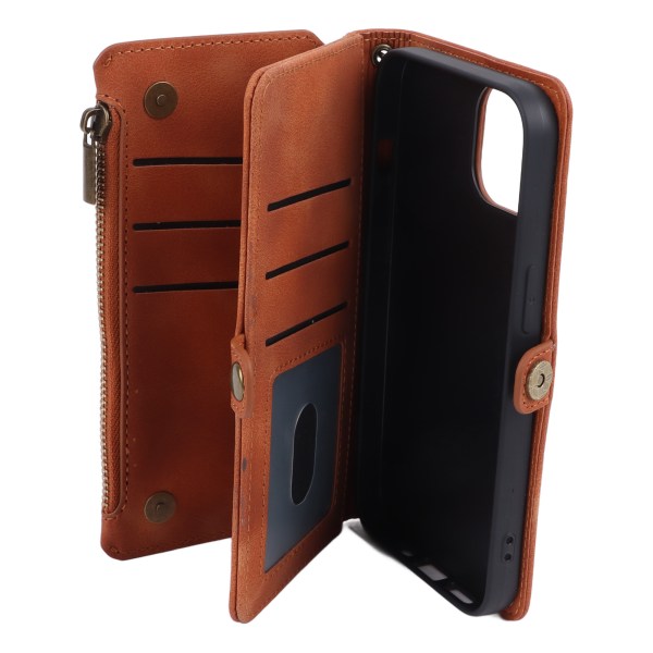 Phone case i läderimitation med handrem Anti-fingeravtryck cover i läderimitation för IPhone Brown för IOS Phone 13