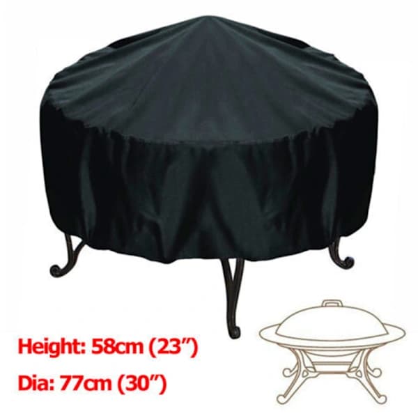Rund Bålstedsovertræk Vandtæt UV-resistent Polyester til Udendørs Terrasse Bålfad 76 x 30 cm Sort 76*30cm